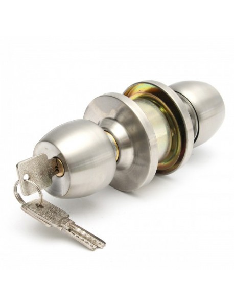 Stainless Steel Round Door Knobs Handle Entrance Interior Passage Lock Entry with Key