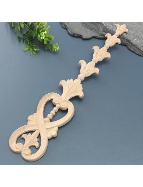 Wood Carving Applique Unpainted Flower Onlay Decal Furniture Cabinet Door Decor 36x7cm