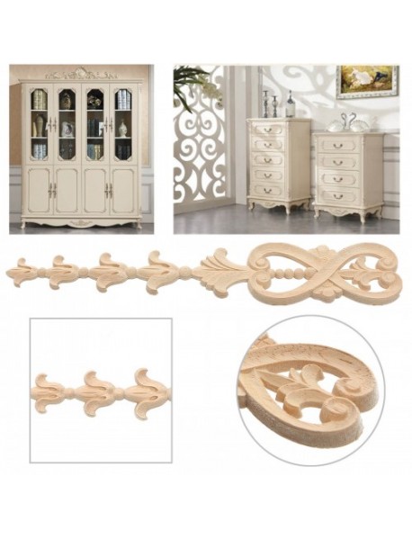 Wood Carving Applique Unpainted Flower Onlay Decal Furniture Cabinet Door Decor 36x7cm